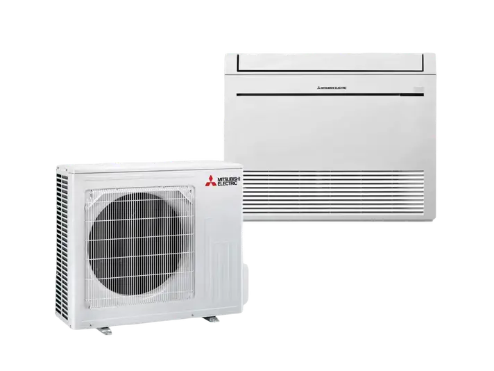 Console de climatisation installée en partie basse d'un mur